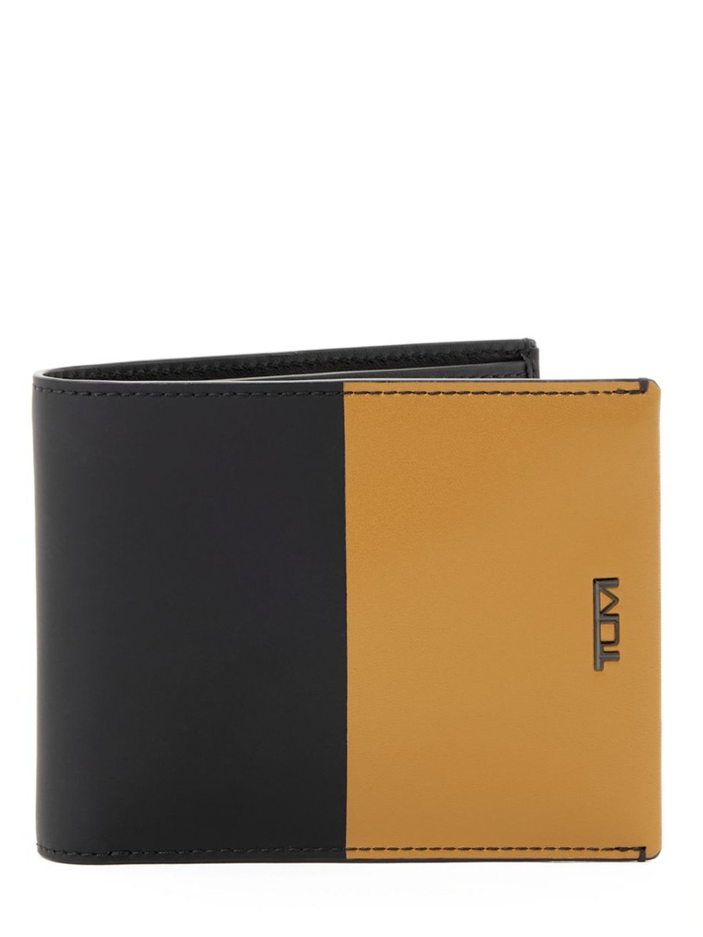 TUMI NASSAU DOUBLE BILLFOLD WALLET BLACK GOLDEN BROWN NEW IN BOX